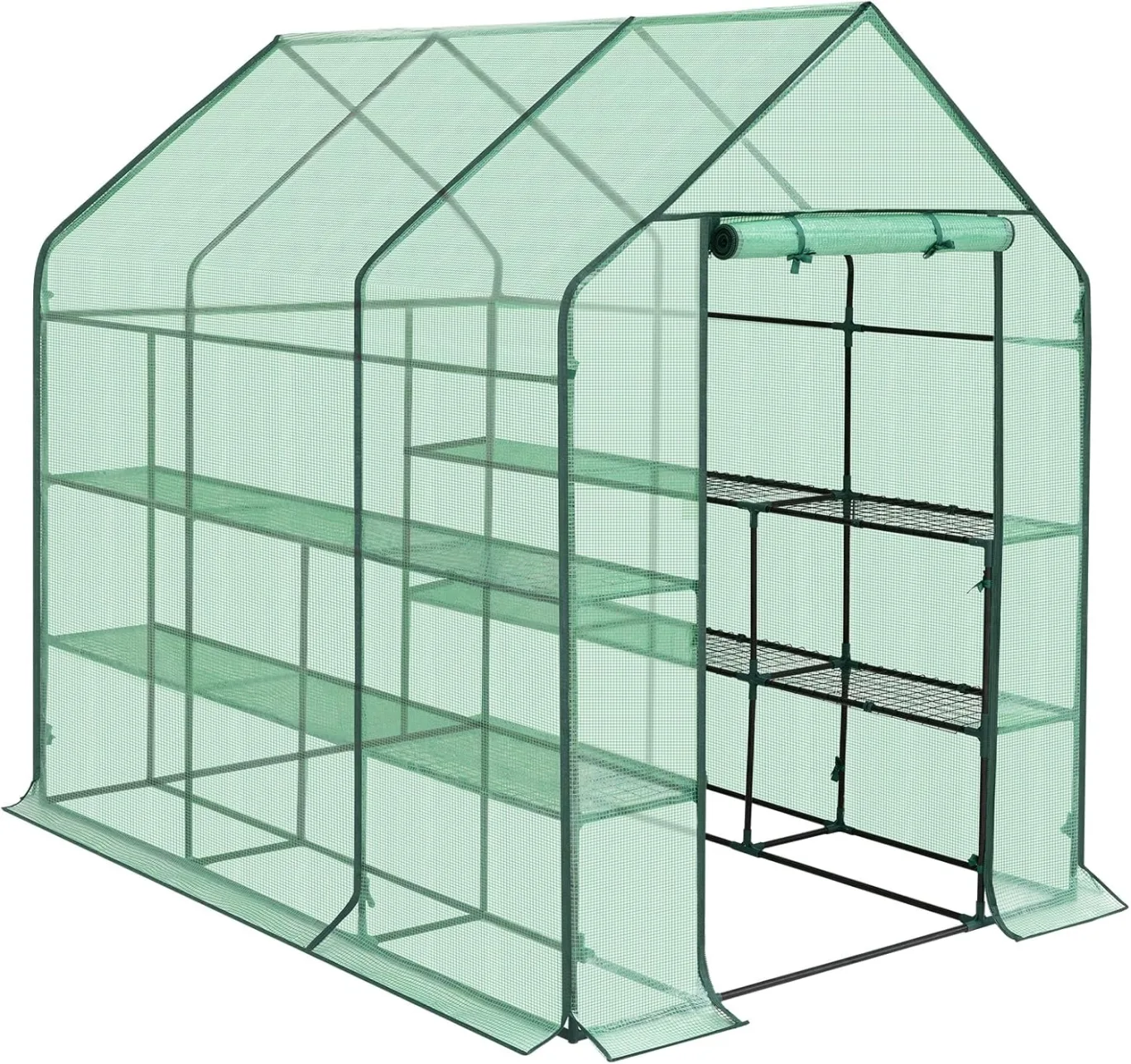 WOLTU Foliengewächshaus, Tomatengewächshaus für Garten Balkon, Indoor & Outdoor, Metallgestell, 143 x 195 x 216 cm, Gewächshaus mit 3 Ablagen, für Frühbeet Gemüse Blumen, Grün - Bild 1