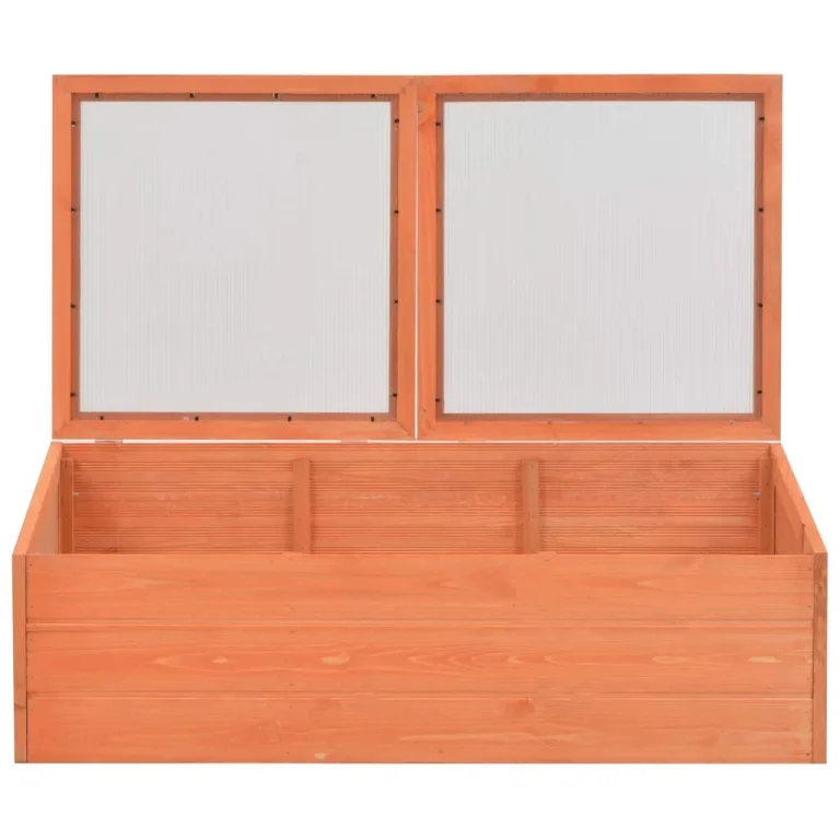 Tidyard Gewächshaus Holz Frühbeetkasten mit Klappdeckel Pflanzen Gemüse Aufzucht Holz und PC-Platten Unterseite Offen Wasserfest 100 x 50 x 34 cm – Bild 3
