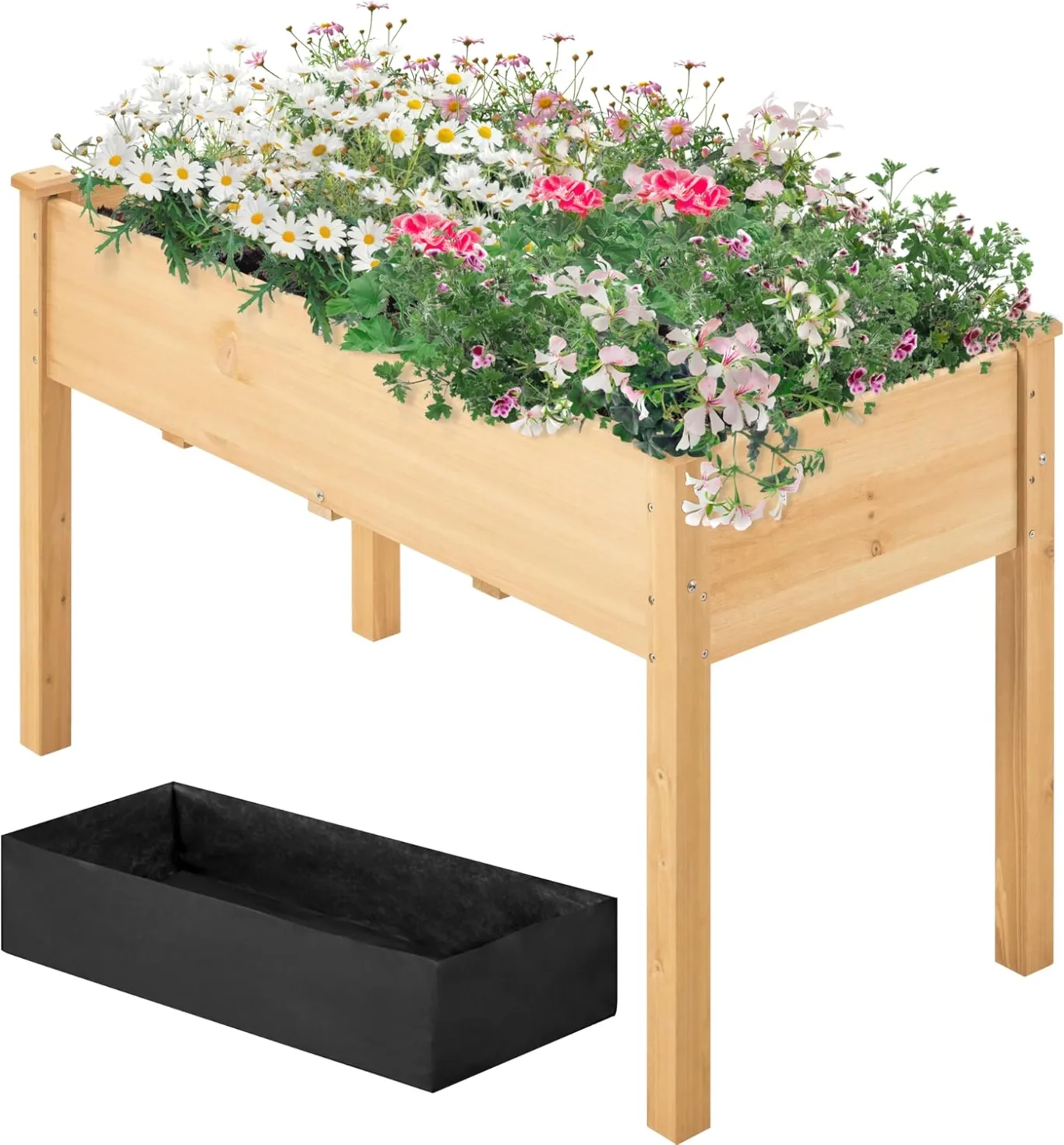 Yaheetech Hochbeet Pflanzkasten Blumenbett aus Holz, Kräuterbeet Frühbeet mit Abflusslöchern für Garten Balkon, Hellbraun 120,5 × 59 × 76 cm (LxBxH) - Bild 1