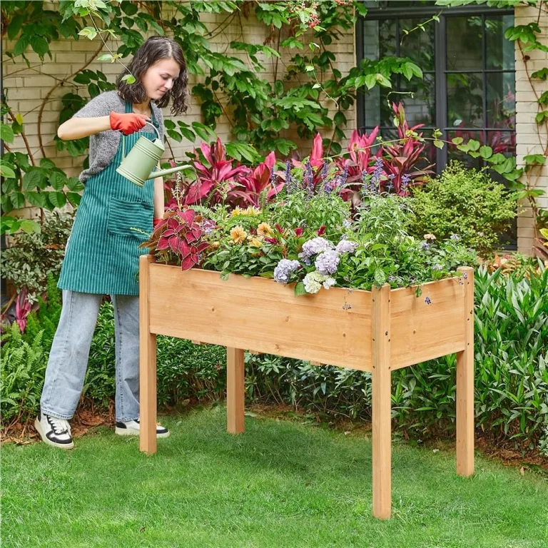 Yaheetech Hochbeet Pflanzkasten Blumenbett aus Holz, Kräuterbeet Frühbeet mit Abflusslöchern für Garten Balkon, Hellbraun 120,5 × 59 × 76 cm (LxBxH) – Bild 3