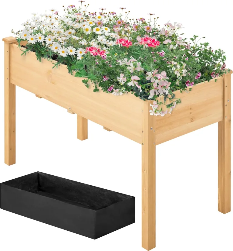 Yaheetech Hochbeet Pflanzkasten Blumenbett aus Holz, Kräuterbeet Frühbeet mit Abflusslöchern für Garten Balkon, Hellbraun 120,5 × 59 × 76 cm (LxBxH) – Bild 1