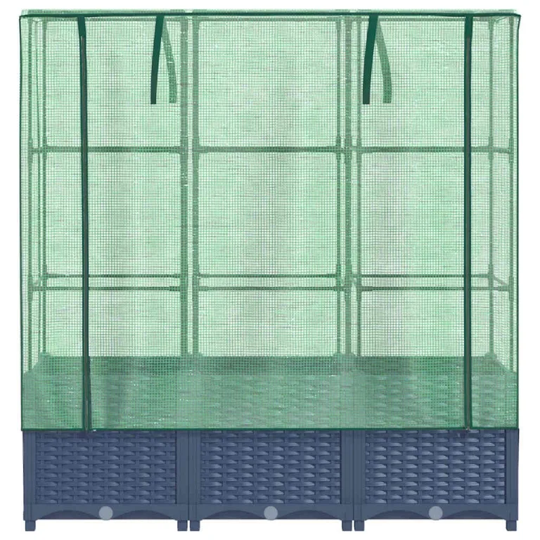 Hochbeet mit Gewächshaus Frühbeet Tomatenhaus 120x40x138 cm Rattan Optik für Garten Balkon, Stabiles PP Beet mit PE Abdeckung und Eisenrahmen – Bild 4