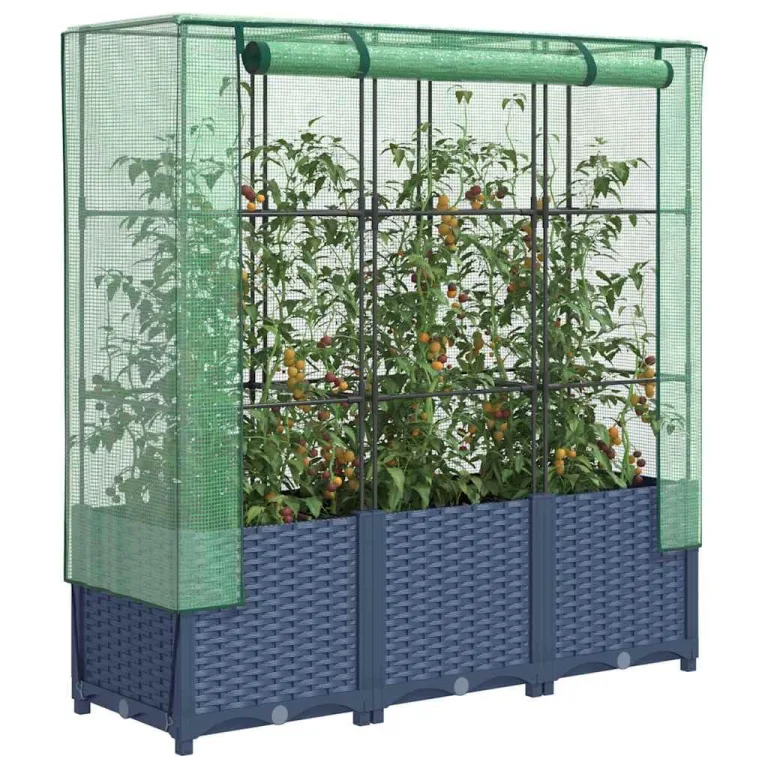 Hochbeet mit Gewächshaus Frühbeet Tomatenhaus 120x40x138 cm Rattan Optik für Garten Balkon, Stabiles PP Beet mit PE Abdeckung und Eisenrahmen – Bild 1