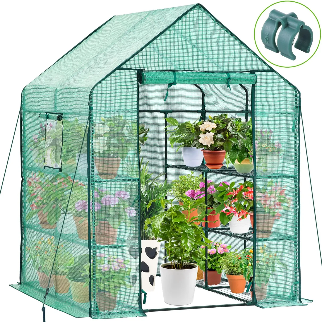 Ohuhu Gewächshaus Foliengewächshaus 3 Tiers 12 Regale | Winterfest & Stabil | Tomatengewächshaus für Pflanzen mit PE-Abdeckung | Tomatenhaus für Garten 145x145x195 cm Grün - Bild 1