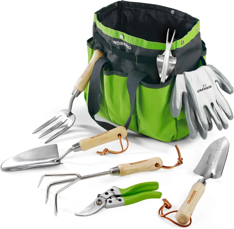 WORKPRO Gartenwerkzeug Set, 8 in 1 Gartengeräte mit Aufbewahrungstasche, aus Edelstahl, Gartenschaufel mit Holzgriff, Blumenschere, Gartenkralle, Handgrubber, Geschenk für Gärtnerinnen und Gärtner – Bild 1