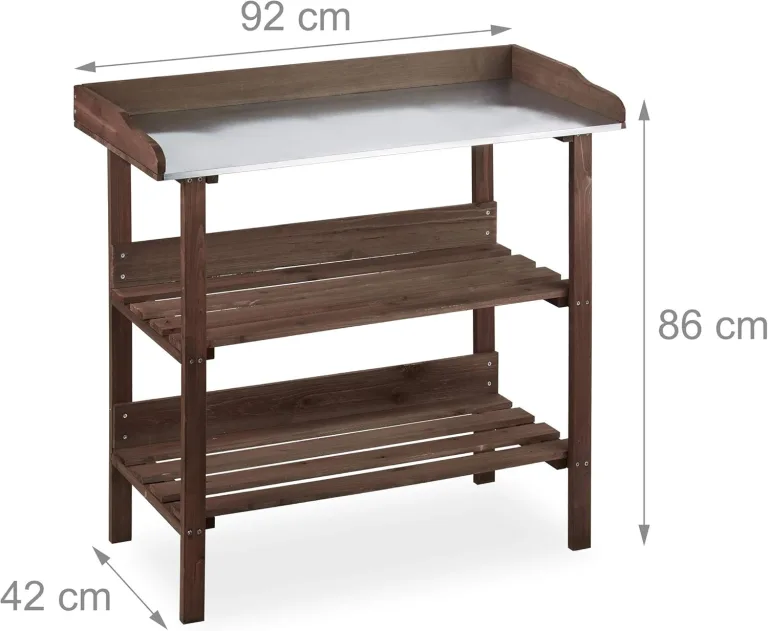 Relaxdays Pflanztisch, Gärtnertisch mit 3 Ebenen, Gewächshaus, Garten, Balkon & Terrasse, Holz, 86x92x42 cm, dunkelbraun – Bild 5