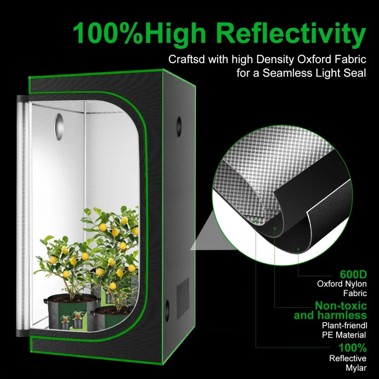 Grow-Zelt, hochreflektierendes 600D-Diamant-Mylar-Gewebe mit Beobachtungsfenster und Bodenschale für hydroponischen Indoor-Pflanzenanbau, 81,3 x 81,3 x 160 cm – Bild 2