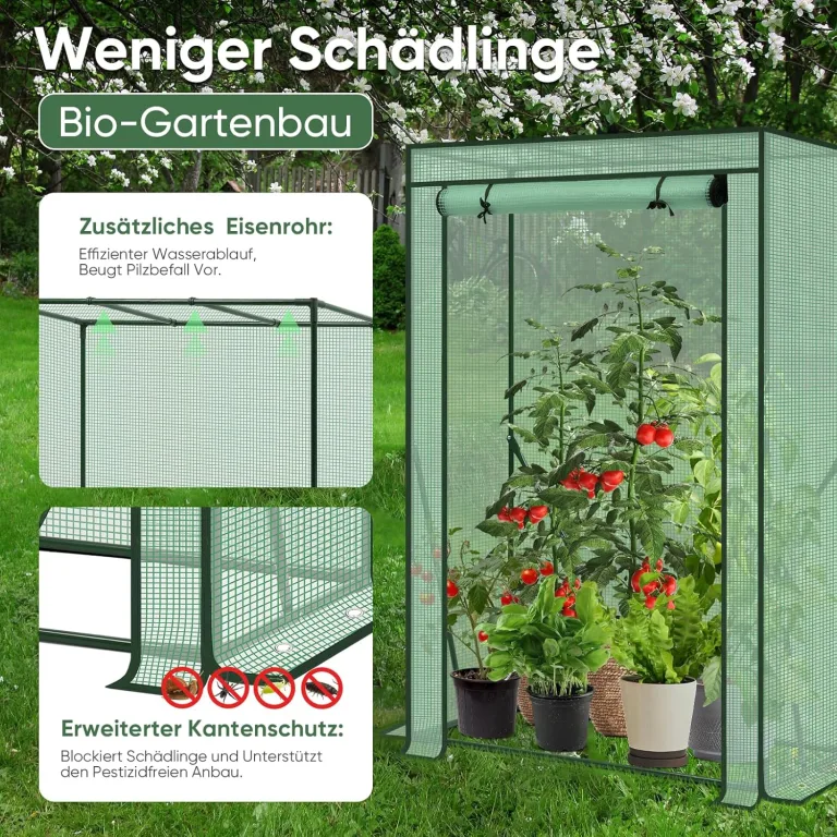 Sekey Tomatengewächshaus 150x100x50 cm, Kleines Gewächshaus, Robustes Foliengewächshaus Tomaten Gewächshaus für Balkon - Stabil, Winterfest & Einfach zu montieren, Grün – Bild 5