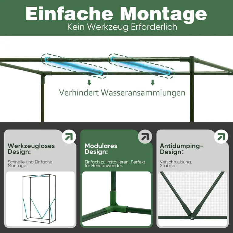 Sekey Tomatengewächshaus 150x100x50 cm, Kleines Gewächshaus, Robustes Foliengewächshaus Tomaten Gewächshaus für Balkon - Stabil, Winterfest & Einfach zu montieren, Grün – Bild 2