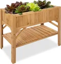 tectake® Hochbeet aus Holz mit Ablagefach, für Garten, Balkon und Terrasse, Innenleben mit Pflanzfolie ausgestattet, witterungsbeständig, 119 x 53 x 90 cm - Thumbnail 1