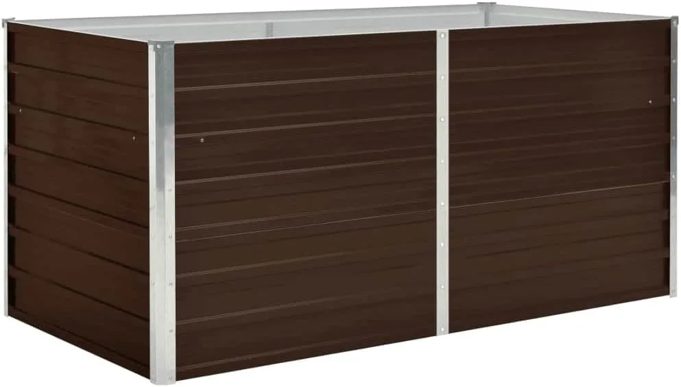 vidaXL Hochbeet aus verzinktem Stahl 160x80x77 cm, Braun, Sicherheitskante faltbar, wetterfest, DIY Pflanzkasten für Blumen und Gemüse, Garten oder Terrasse - Bild 1