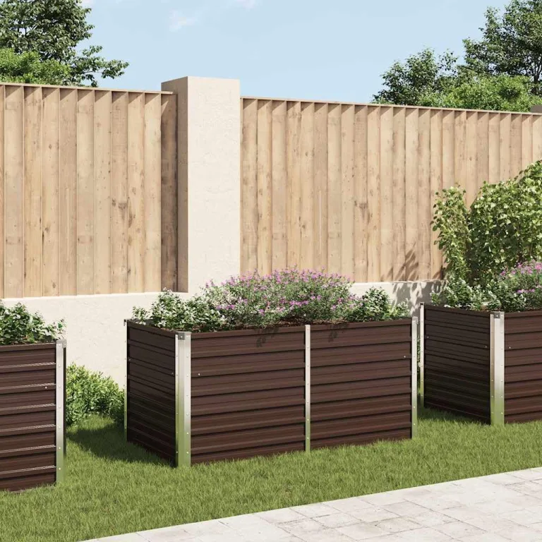 vidaXL Hochbeet aus verzinktem Stahl 160x80x77 cm, Braun, Sicherheitskante faltbar, wetterfest, DIY Pflanzkasten für Blumen und Gemüse, Garten oder Terrasse – Bild 3