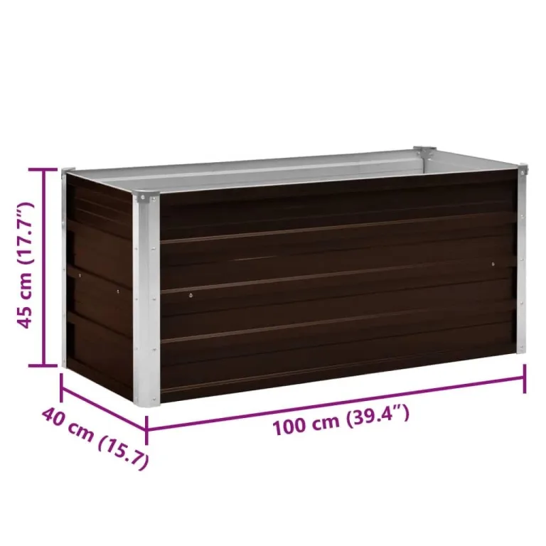 vidaXL Hochbeet Blumenkasten Pflanzkasten Pflanzkübel Blumenkübel Pflanztopf Blumentopf Gemüsebeet Pflanzbeet Braun 100x40x45cm Verzinkter Stahl – Bild 3