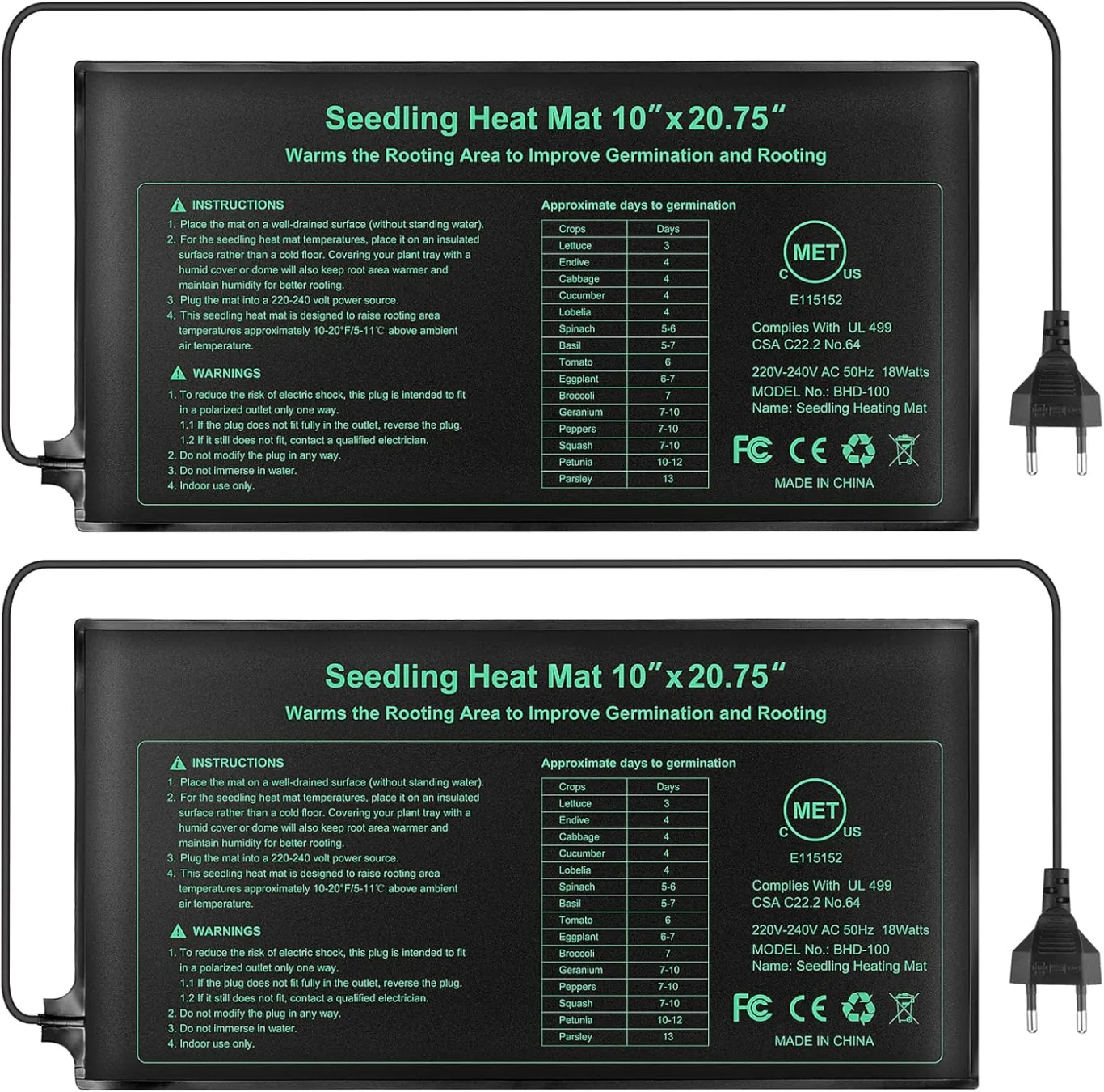 RIOGOO Heizmatte Wärmematte für Sämling Germination und Haustier,Wasserkultur-Samen-Reptil-Betriebsheizungs-Auflage mit Abschaltschutz sicher und haltbar 24 * 52cm CER bestätigt(2 Stück) - Bild 1