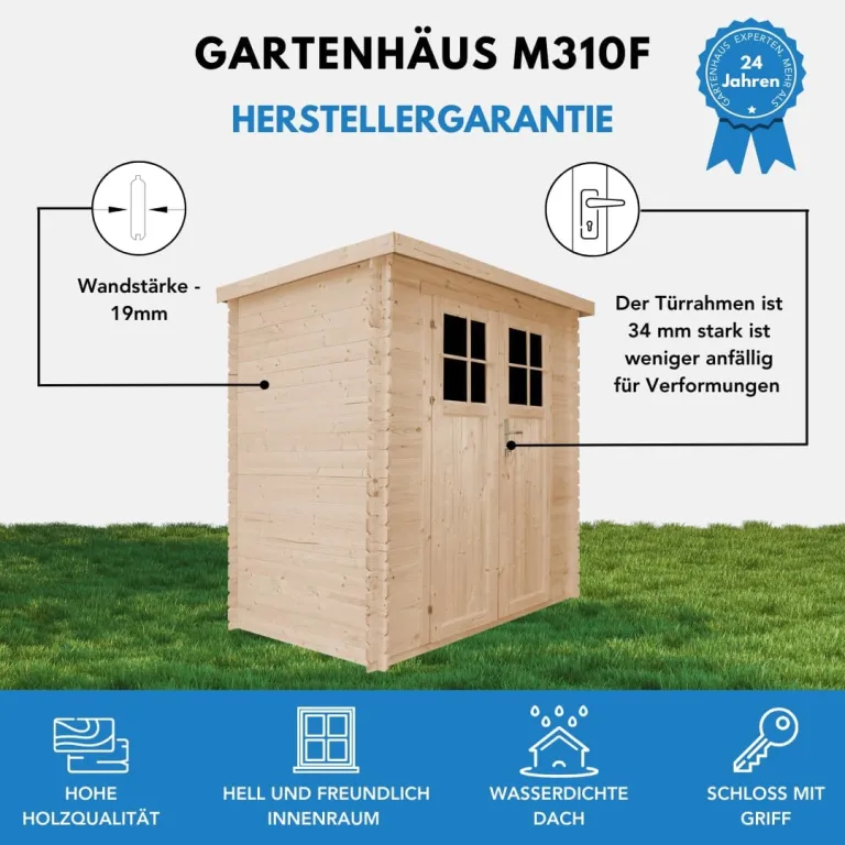 Holzhaus Gartenhaus - Gartenschuppen Holz mit Boden Imprägnierte B239xL142xH200 cm/ 2,63 m2 Lagerschuppen für Garten - Fahrrad Schuppen - Hochwertige abschließbare Tür - TIMBELA M310F+M310G – Bild 4