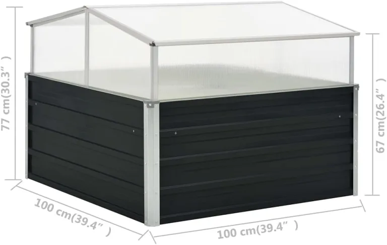 vidaXL Gewächshaus Treibhaus Pflanzenhaus Gartenhaus Kasten Tomatenhaus Aufzucht Frühbeet Frühbeetkasten Anthrazit 100x100x77cm Verzinkter Stahl – Bild 2