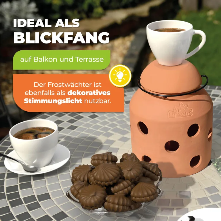 BioGreen Terracotta-Frostwächter Firefly | für kleine Gewächshäuser und Frühbeete | glasierte Ölschale im Deckel | Pilzform | ideal auch als Deko – Bild 6