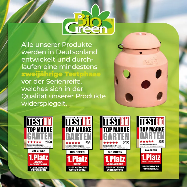 BioGreen Terracotta-Frostwächter Firefly | für kleine Gewächshäuser und Frühbeete | glasierte Ölschale im Deckel | Pilzform | ideal auch als Deko – Bild 7