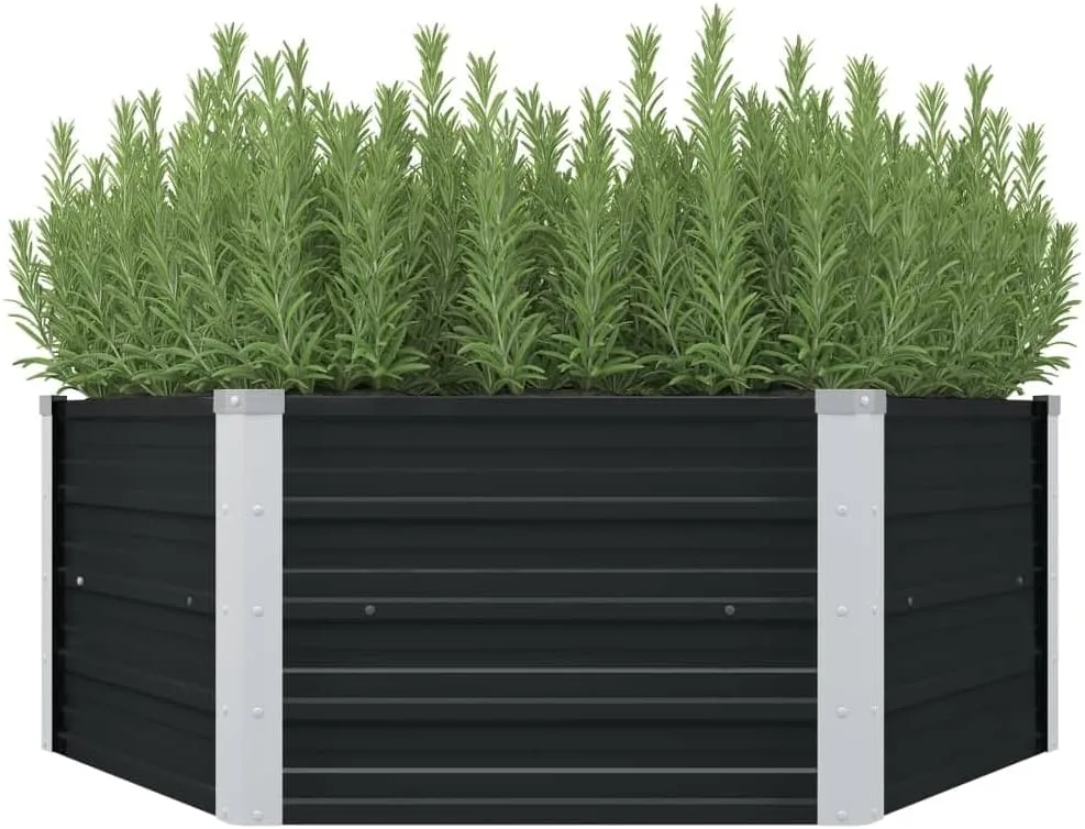 vidaXL Hochbeet Gartenbeet Pflanzbeet Frühbeet Pflanzkübel Pflanzkasten Blumenkasten Gemüsebeet Blumenbeet Anthrazit 129x129x45cm Verzinkter Stahl - Bild 1