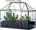 NCYP 25x13,5x20 cm Handmade Pflanzencontainer,Glas Geometrisch Pflanzen Terrarium, Schwarzes Gitter Haus-Form Gewächshaus Blumentopf, modernes Tischaufsatz (ohne Pflanzen) - Thumbnail 1