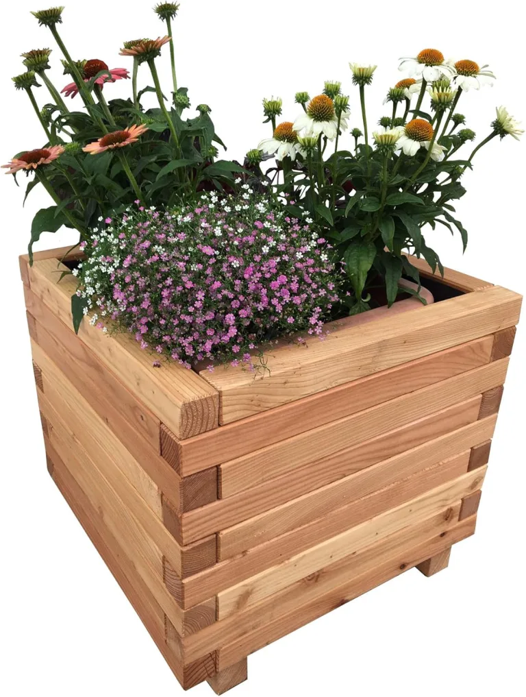 HOQ Pflanzkasten aus Lärche - mit Vlies und Griffen - Premium Pflanzkübel - Holz Blumentopf - Hochbeet aus Holz - Blumenkasten 50 x 50 x 44 cm – Bild 1