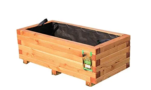 HOQ Pflanzkasten aus Lärche - mit Vlies und Griffen - Premium Pflanzkübel - Holz Blumentopf - Hochbeet aus Holz - Blumenkasten 80 x 40 x 31 cm – Bild 3