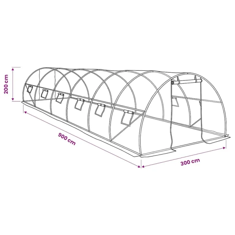 vidaXL Gewächshaus 12 Seitenfenstern 1 Tür Treibhaus Frühbeet Tomatenhaus Folientunnel Pflanzenhaus 27m² 900×300×200cm – Bild 3