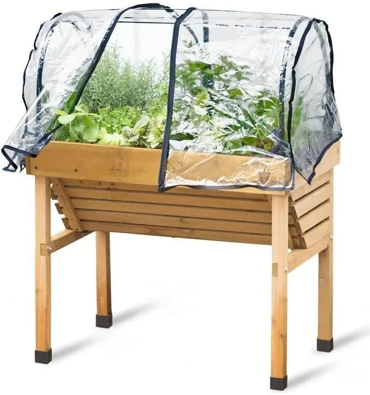 VegTrug Hochbeet ideal für Kinder WallHugger H:96 cm B:77 cm T:46 cm mit Abdeckhaube FSC 100% zertifiziertes Holz Natur – Bild 1