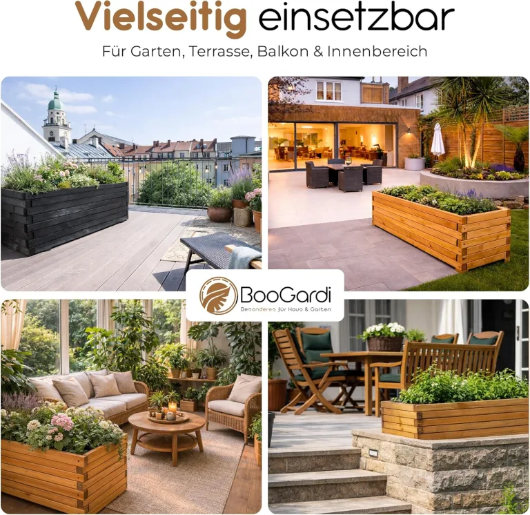 BooGardi Pflanzkasten aus Holz mit Vlies · 100cm naturbraun · in 10 Größen · Blumenkasten · Hochbeet · Garten Balkon Terrasse · Pflanzgefäß Blumen Kräuter Gemüse Obst – Bild 3