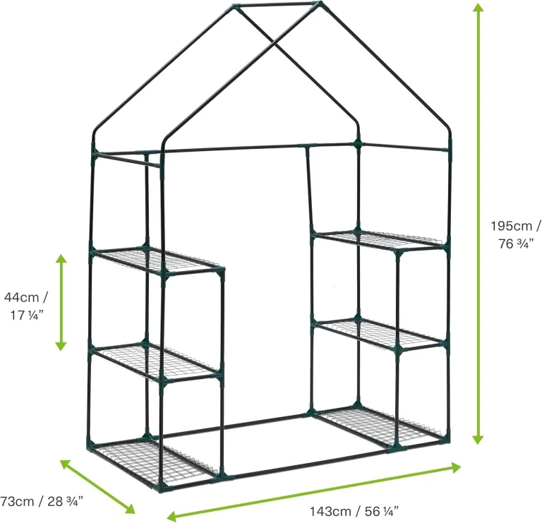 Bramble - Premium Garten Gewächshaus Foliengewächshaus mit Bodenhaken, 6 Etagen & Robuster Plane - Wetterfest, Stabil & Einfach zu Montieren - 195x143x73cm – Bild 5