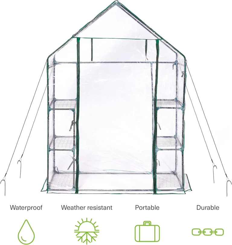 Bramble - Premium Garten Gewächshaus Foliengewächshaus mit Bodenhaken, 6 Etagen & Robuster Plane - Wetterfest, Stabil & Einfach zu Montieren - 195x143x73cm – Bild 6
