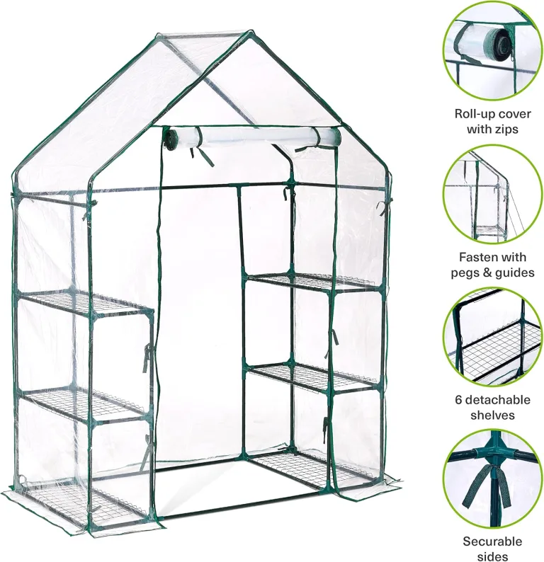 Bramble - Premium Garten Gewächshaus Foliengewächshaus mit Bodenhaken, 6 Etagen & Robuster Plane - Wetterfest, Stabil & Einfach zu Montieren - 195x143x73cm – Bild 4