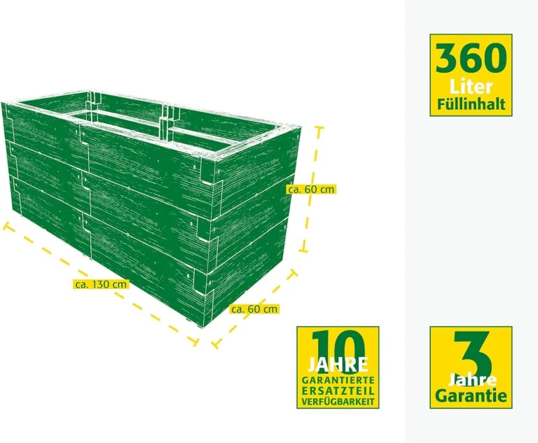 JUWEL Hochbeet Timber 3er-Set (18 Bausteine, Kräuterbeet Füllinhalt 360 l, in Holzoptik, Beetsystem mit hoher Wärmeisolierung, Maße 130x60 cm, Höhe 60 cm, Gemüsebeet) 20471 – Bild 5