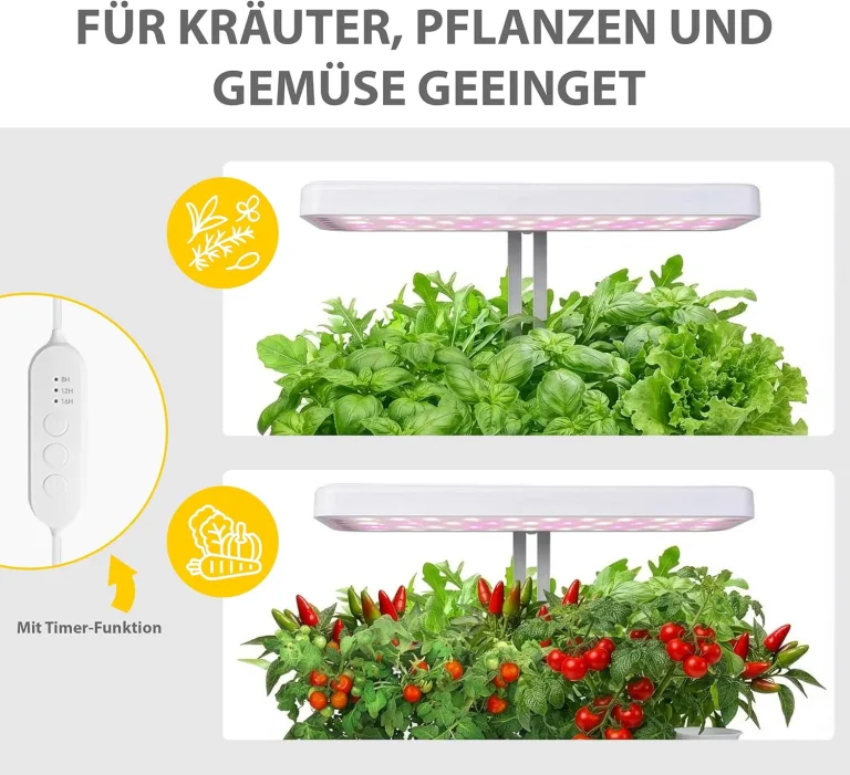Northpoint Hydroponisches LED Anzuchtsystem Pflanzenlampe Pflanzenleuchte Kräutergarten Innengarten Gewächslampe 22W 1350 Lumen 10 Setzlinge Höhenverstellbar Timer – Bild 3