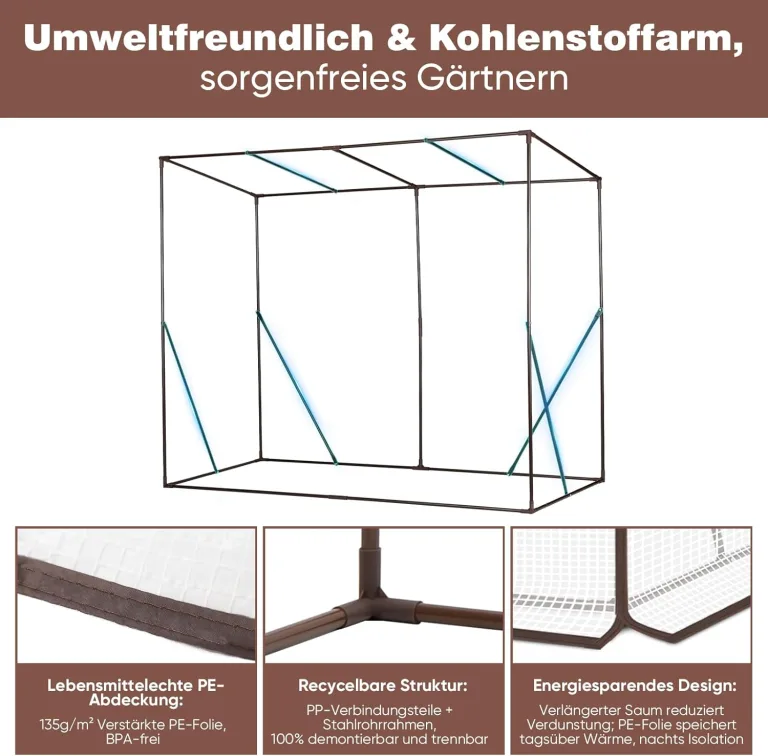 Sekey Gewächshaus Tomatengewächshaus 200x170x77 cm, Begehbarers Tomaten Gewächshaus Foliengewächshaus Balkon Outdoor - Stabil, Winterfest, UV-Beständig, Weiß – Bild 6