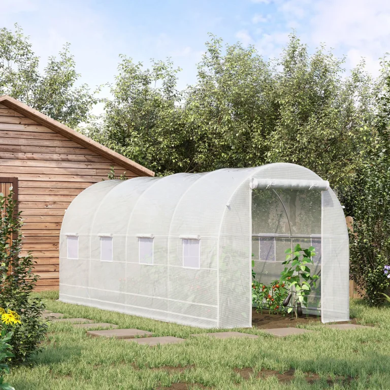 Outsunny Tunnel Gartengewächshaus 5x2x2m, Pflanzengewächshaus mit Stahlrahmen und Polyethylen-Plane – Bild 2