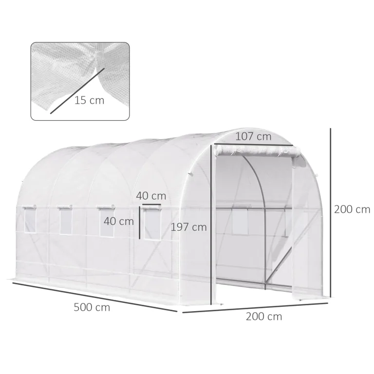 Outsunny Tunnel Gartengewächshaus 5x2x2m, Pflanzengewächshaus mit Stahlrahmen und Polyethylen-Plane – Bild 7