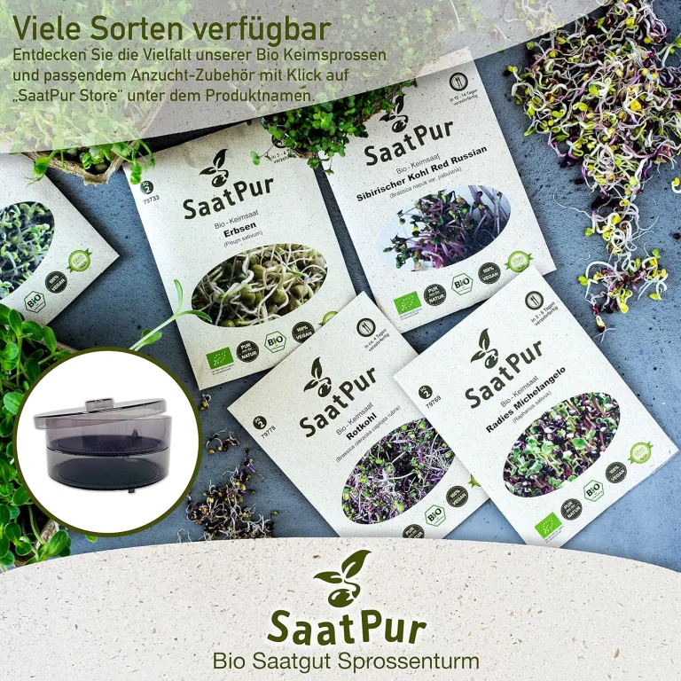 SaatPur® Keimsprossenbox Set 4 mit Vier Etagen als Sprossen Keimgerät: Sprossen Anzucht sowie Microgreens Anzuchtschalen. Keimbox, Keimschale, Keimschachtel, Sprossenbox, Sprossenhaus, Keimgerät – Bild 7