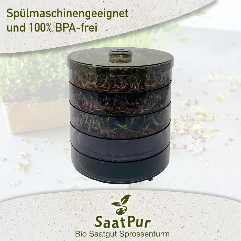 SaatPur® Keimsprossenbox Set 4 mit Vier Etagen als Sprossen Keimgerät: Sprossen Anzucht sowie Microgreens Anzuchtschalen. Keimbox, Keimschale, Keimschachtel, Sprossenbox, Sprossenhaus, Keimgerät – Bild 4