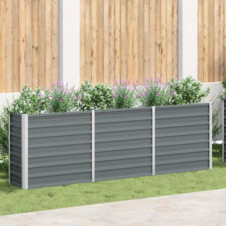 vidaXL Hochbeet aus verzinktem Stahl 240x40x77 cm, Grau, offenem Boden, wetterfest, langlebig, DIY Pflanzkasten für Blumen und Gemüse, Balkon, Terrasse oder Garten – Bild 2