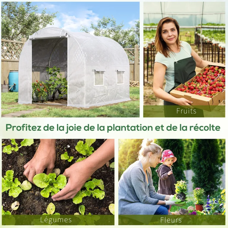 Outsunny Gartengewächshaus Tunnel 6 m² 3L x 2l x 1,9H m Verzinkter Stahl verstärkt Durchmesser 2,4 cm + PE High Density Fenster Tür Weiß – Bild 6