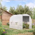 Outsunny Gartengewächshaus Tunnel 6 m² 3L x 2l x 1,9H m Verzinkter Stahl verstärkt Durchmesser 2,4 cm + PE High Density Fenster Tür Weiß - Thumbnail 2