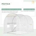 Outsunny Gartengewächshaus Tunnel 6 m² 3L x 2l x 1,9H m Verzinkter Stahl verstärkt Durchmesser 2,4 cm + PE High Density Fenster Tür Weiß - Thumbnail 5