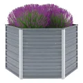 vidaXL, Blumenkübel, Garten, Hochbeet, offener Boden, interne Halterungen, Hof, Heimwerken, Kräuter, Pflanzengefäß, Blumenkasten, verzinkter Stahl, Anzucht, 127 cm, grau - Thumbnail 1