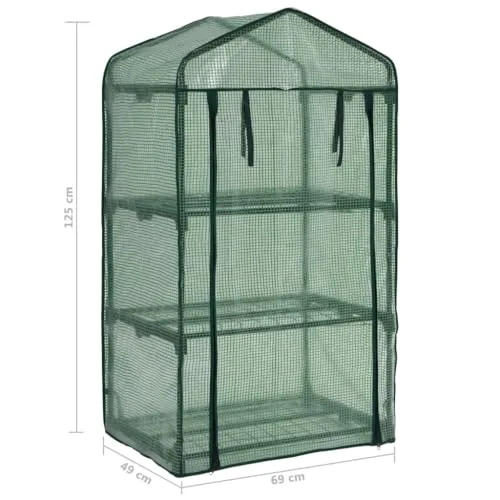 vidaXL Mini Gewächshaus 3-stufig Rolltür mit Reißverschluss Treibhaus Frühbeet Pflanzenregal Pflanzenhaus Balkon Foliengewächshaus 69x49x125cm – Bild 8