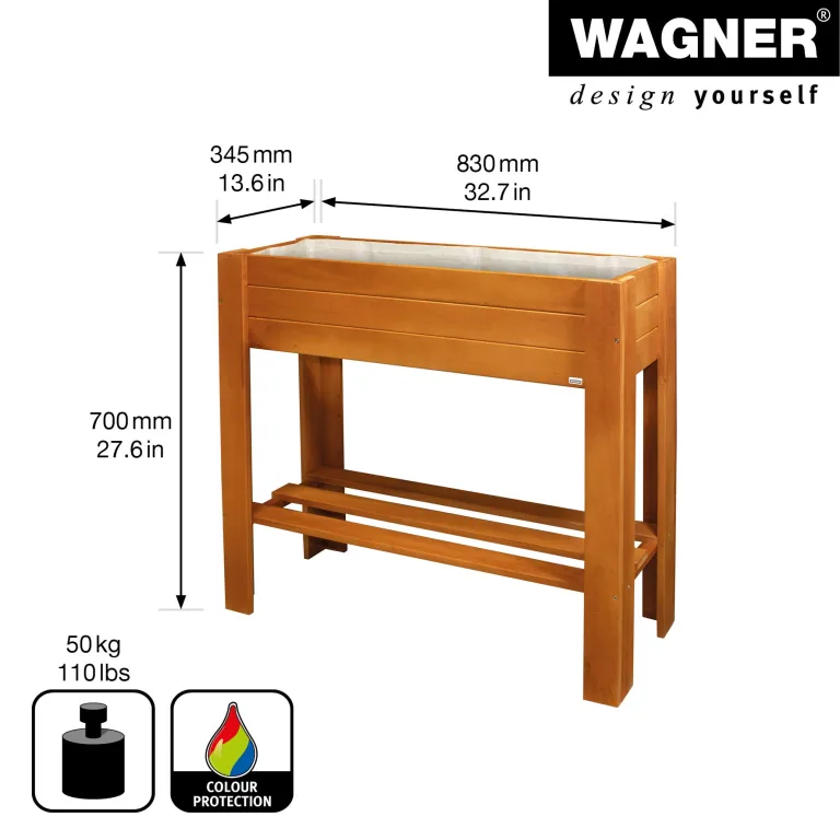 WAGNER GrowFAMILY - Hochbeet - GrowBOX Light - Nadelholz, Massivholz FSC®, Kastanie, 70 x 83 x 34,5 cm, Regalboden, inkl. Pflanztasche - 25028001 – Bild 2