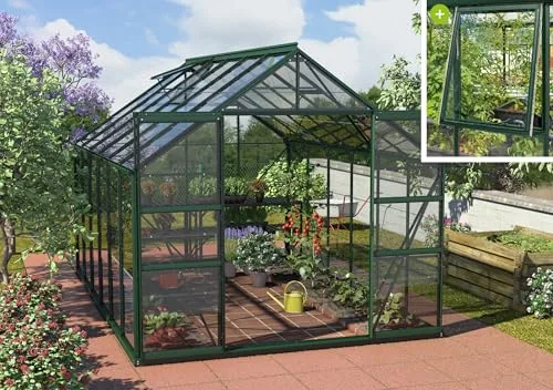 Vitavia Meridian 2 9900 ESG 3 mm, Gewächshaus mit 2 Dachfenstern und 1 Seitenfenster, Emerald Green – Bild 6