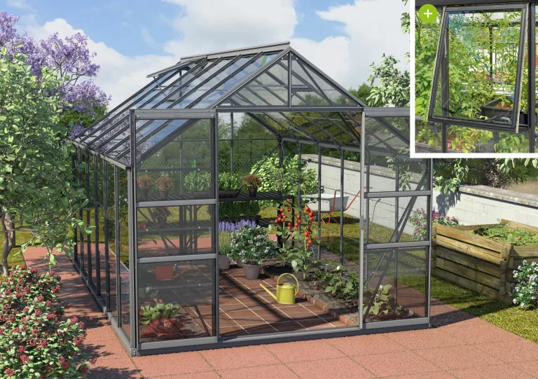 Vitavia Meridian 2 9900 ESG 3 mm, anthrazit Gewächshaus 2 Dachfenster 1 Seitenfenster – Bild 3