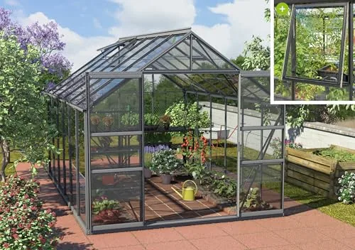 Vitavia Meridian 2 9900 ESG 3 mm, anthrazit Gewächshaus 2 Dachfenster 1 Seitenfenster – Bild 7