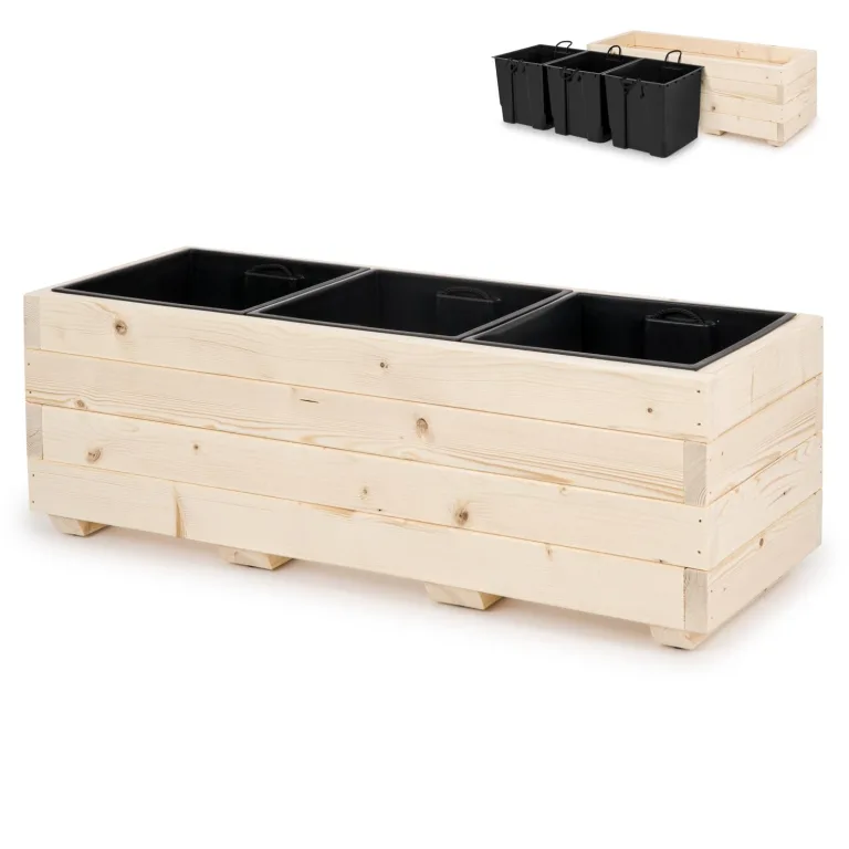 Hochbeet 80 x 40 x 30H cm mit 1x Wasserablauf Blumenkasten aus Holz Pflanzkübel Garten Balkon Terrasse Pflanzkasten AB80KAN4030 – Bild 10